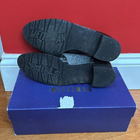 Stuart Weitzman "Chap" Black Patent Leather and Grey Flannel Tassel Loafers 6.5 - Picture 7 of 12